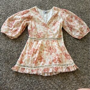 SAYLOR Cream Peasant Top with Dusty Rose Floral Print